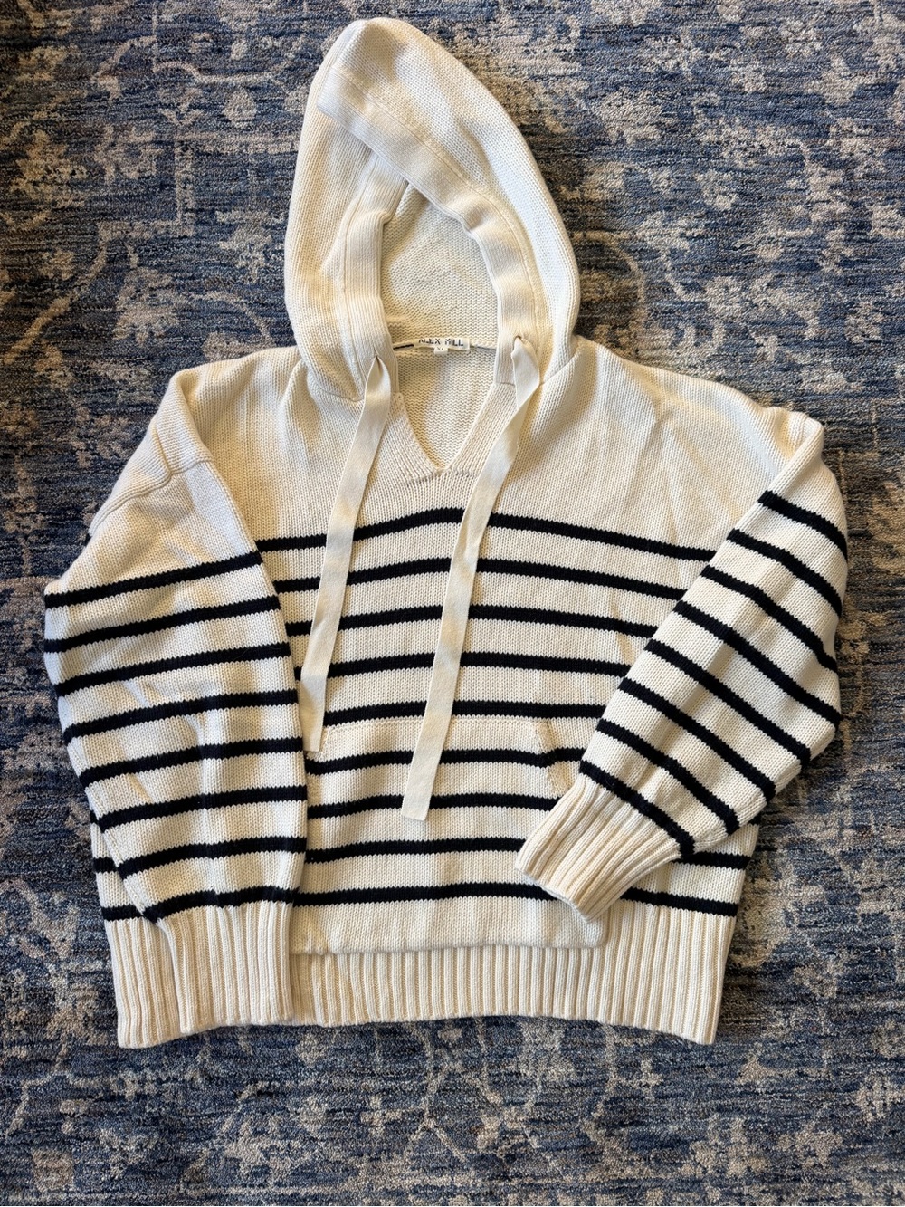 Alex Mill Women’s Striped Hooded Knit Sweater - Cream & Navy Size XL